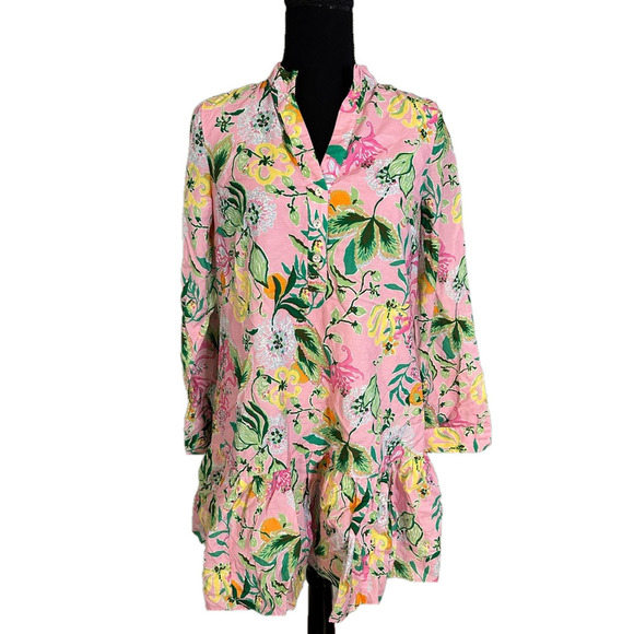 Lilly Pulitzer Dresses & Skirts - NEW LILLY PULITZER PINK LONG SLEEVE V NECK BUTTON DOWN RUFFLE DRESS